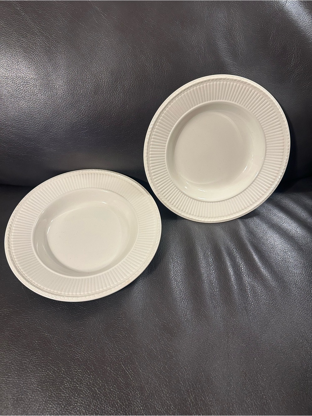 Wedgwood White Ribbed Porcelain Soup Bowls - Pair